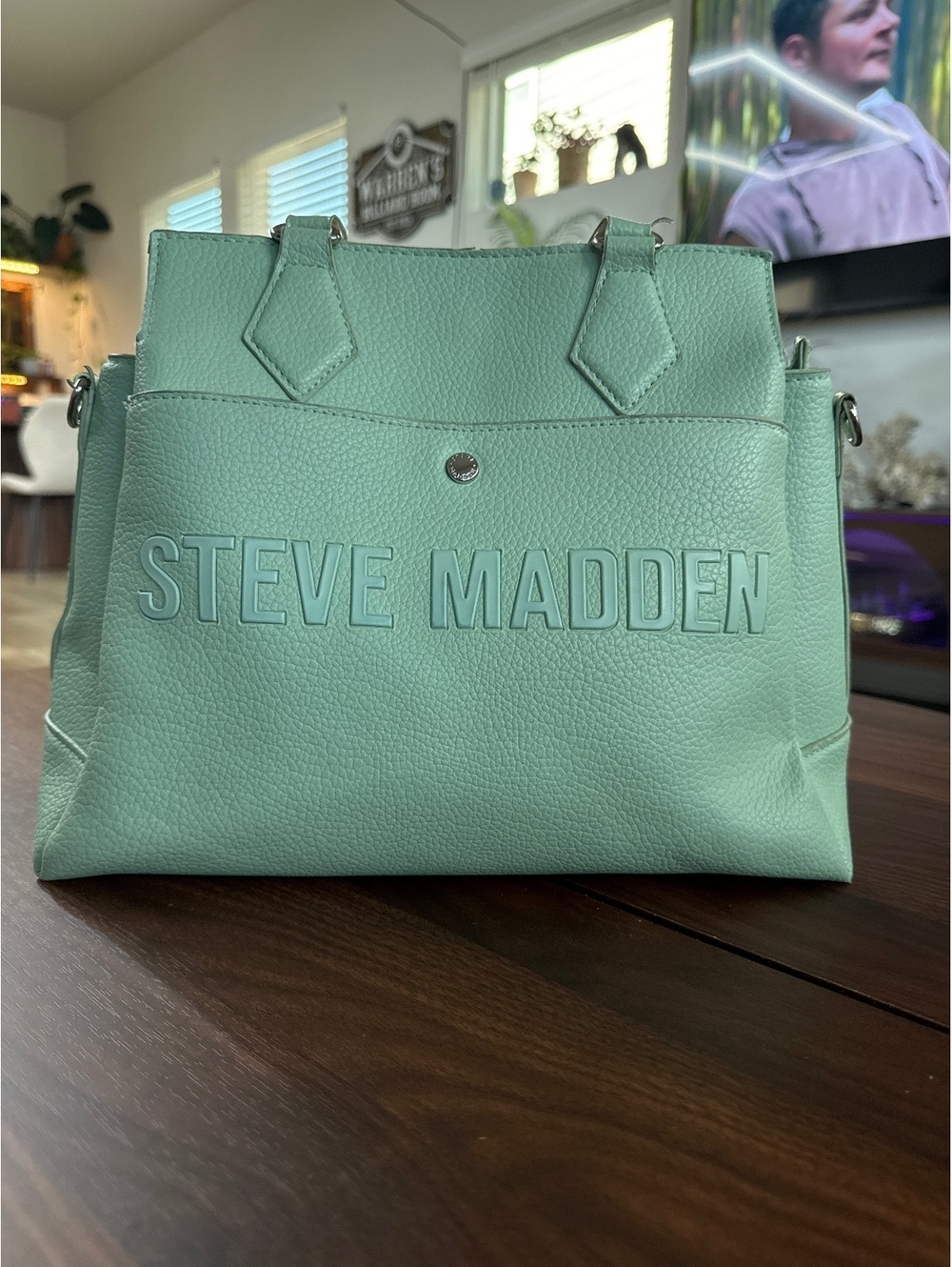 Steve Madden Mint Green Pebbled Leather Satchel Handbag - Picture 2 of 9